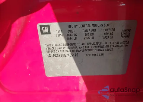 2014 Chevrolet Cruze 1Lt Auto from USA, damaged, VIN 1G1PC5SB9E7405170